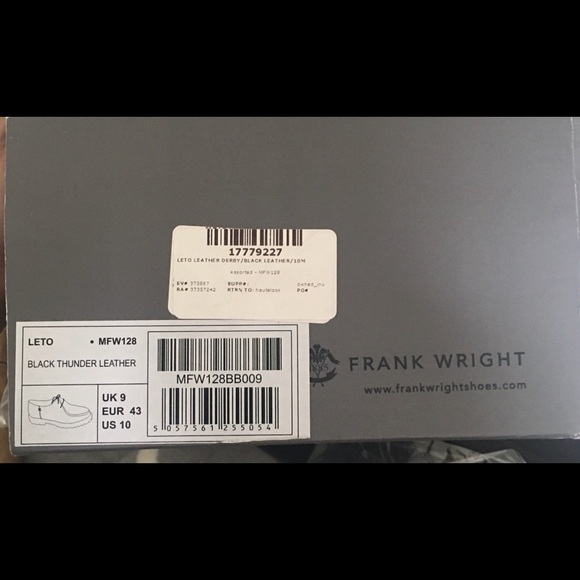 Frank Wright Black Leto Derby dress SHOES Men 10 - Picture 4 of 7